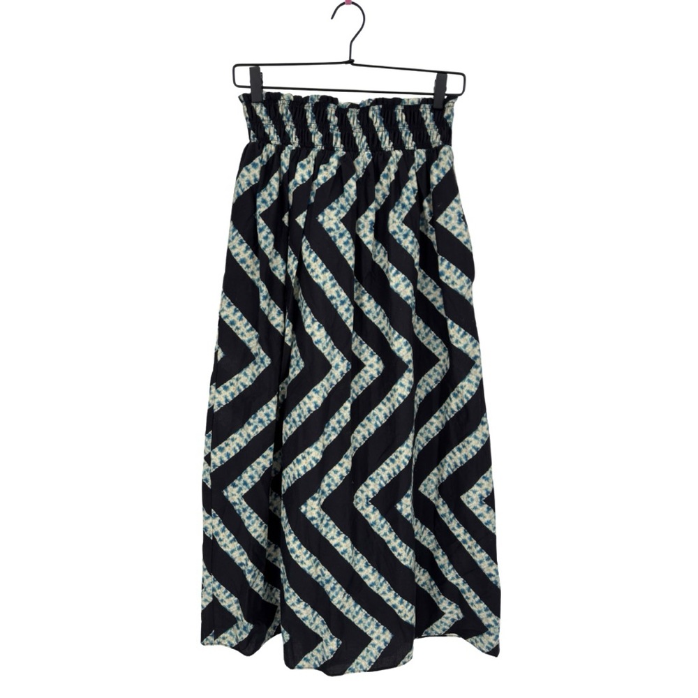 Hunter Bell Shirred Maxi Skirt Tie Dye Blue Black XL Casual‎ Cotton Pockets